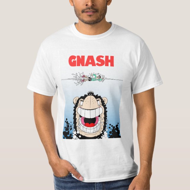 Beano Gnasher Jaws parody men’s T-shirt (Front)