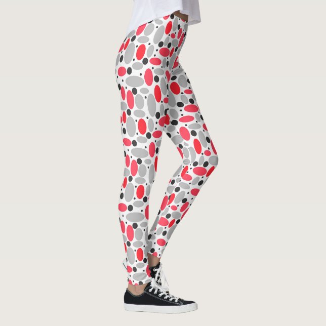 beans and peas retro red grey white pattern leggings (Right)
