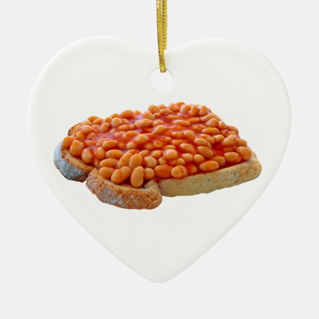 Beans on toast heart ceramic christmas ornament (Front)