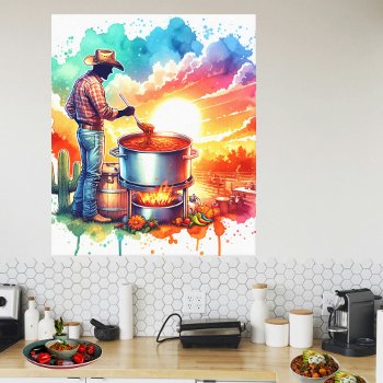 Beans Or No Beans Chili Cooking Cowboy 1 Canvas Print by RODEODAYS at Zazzle