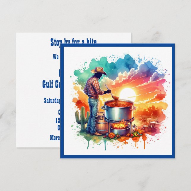 Beans or No Beans Chili Cooking Cowboy 1 Custom Invitation (Front/Back)