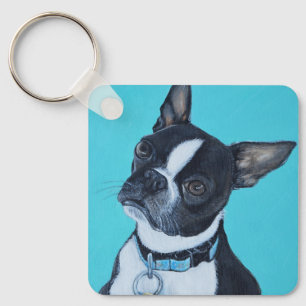 Beans the Boston Terrier Painting Keychain