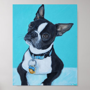 Beans the Boston Terrier Painting Poster