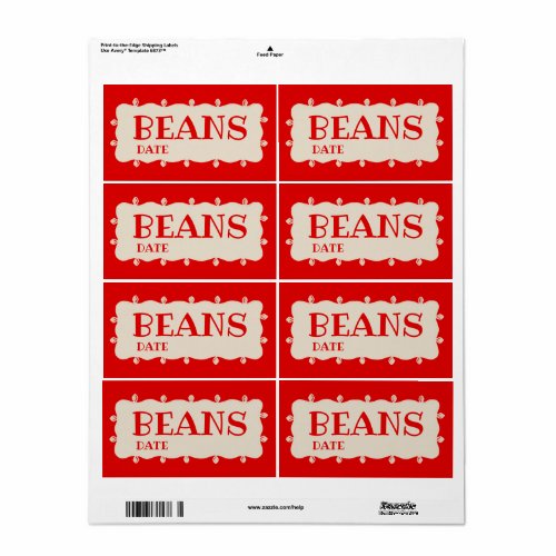 Beans Vintage Inspired Red Canning Label