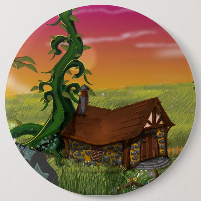 Beanstalk Cottage Cartoon Button (Front)