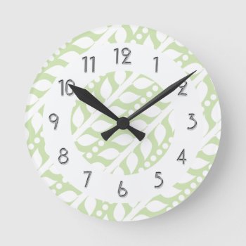 Beanstalk Leaves And Dots - Lime White Round Clock by TrendyKitchens at Zazzle