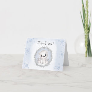Bear 1st Birthday Boy Blue Polar Bear Letterpress Thank You Card
