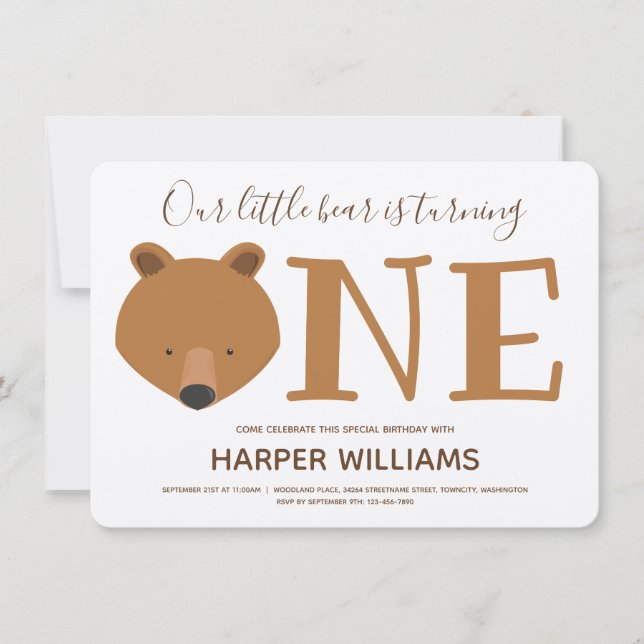 Bear 1st Birthday Party Invitation (Front)
