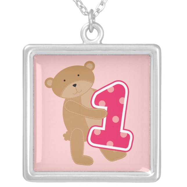 Bear 1st Birthday T-shirts and Gifts Silver Plated Necklace (Front)