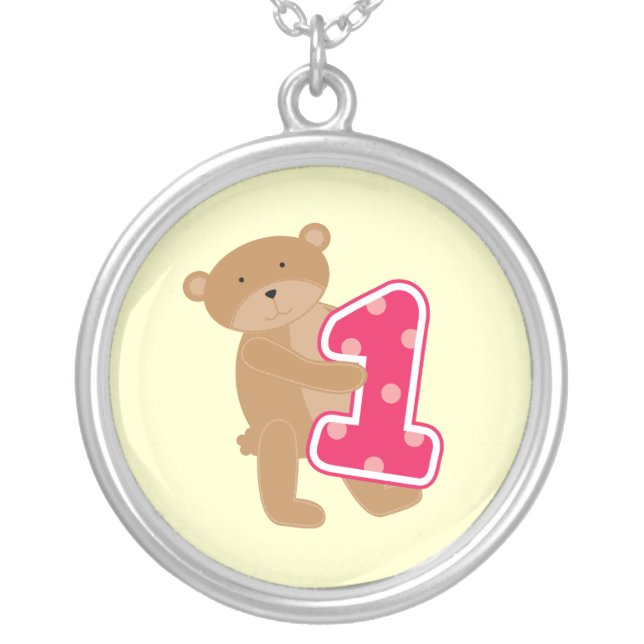 Bear 1st Birthday T-shirts and Gifts Silver Plated Necklace (Front)