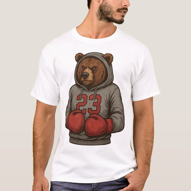 Bear 23 Boxing Hoodie Grizzly Gym Fighter Tee – St (Front)