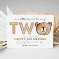 Bear 2nd Birthday Invitation | Cute Bear Invite | Zazzle