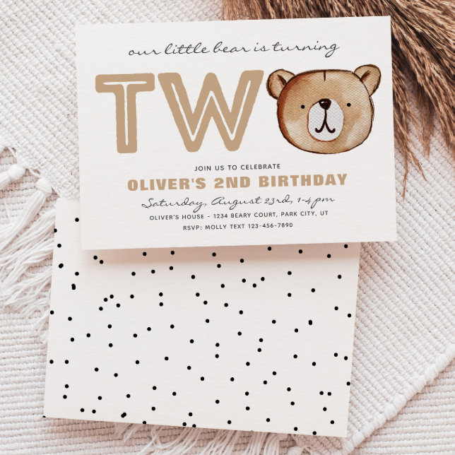 Bear 2nd Birthday Invitation | Cute Bear Invite | Zazzle