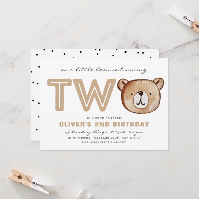 Bear 2nd Birthday Invitation | Cute Bear Invite | Zazzle