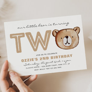 Bear 2nd Birthday Invitations   2nd Birthday