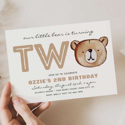 Bear 2nd Birthday Invitations  2nd Birthday