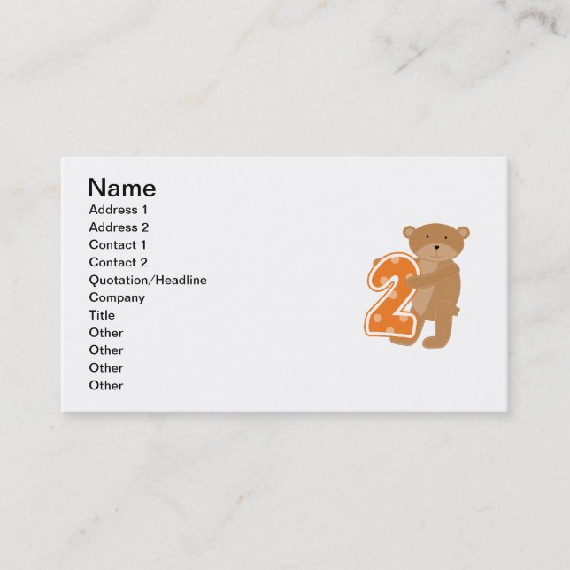 Bear 2nd Birthday T shirts and Gifts Business Card (Front)