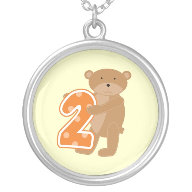Bear 2nd Birthday T shirts and Gifts Silver Plated Necklace (Front)