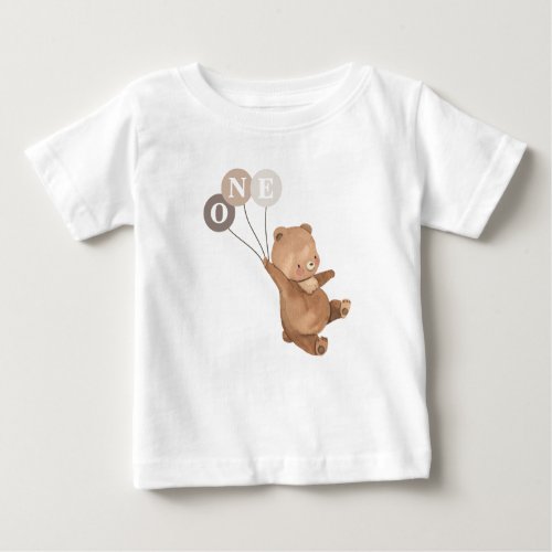 Bear 3 Brown Balloons 1st Birthday Baby T_Shirt