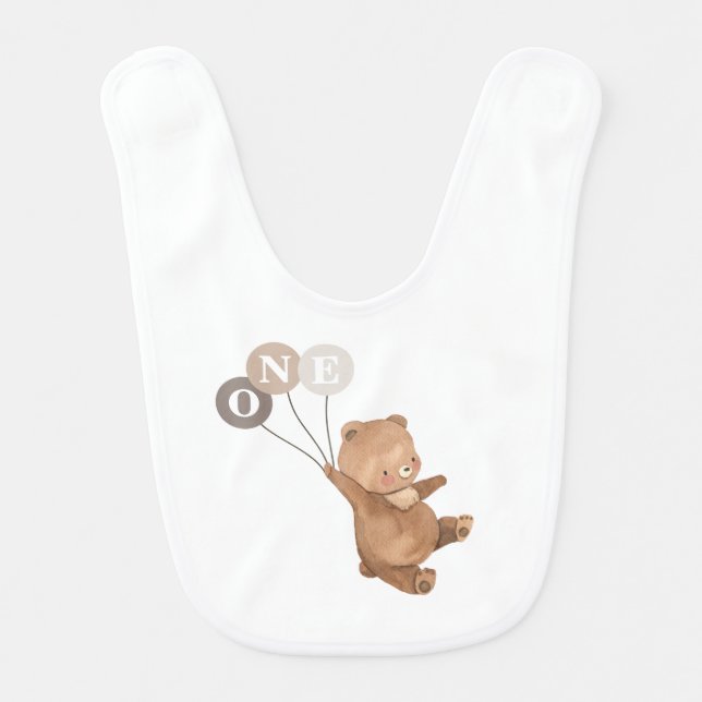 Bear 3 Brown Balloons Baby Bib (Front)