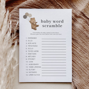 Bear 3 Brown Balloons - Baby Word Scramble Game Postcard