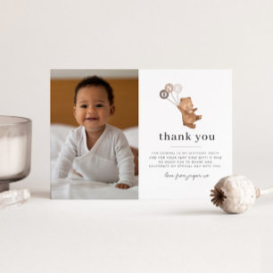 Bear 3 Brown Balloons Photo Thank You Invitation