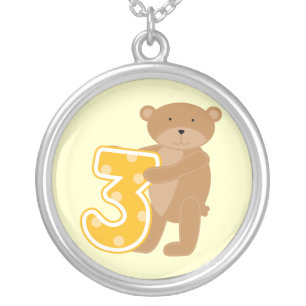 Bear 3rd Birthday T-shirts and Gifts Silver Plated Necklace