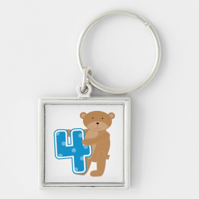 Bear 4th Birthday Tshirts and Gifts Keychain (Front)