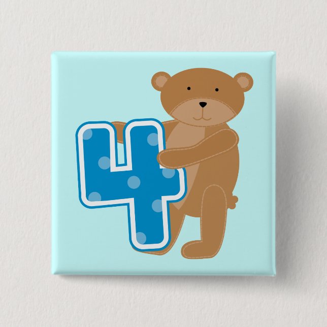 Bear 4th Birthday Tshirts and Gifts Pinback Button (Front)