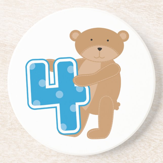 Bear 4th Birthday Tshirts and Gifts Sandstone Coaster (Front)