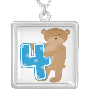 Bear 4th Birthday Tshirts and Gifts Silver Plated Necklace