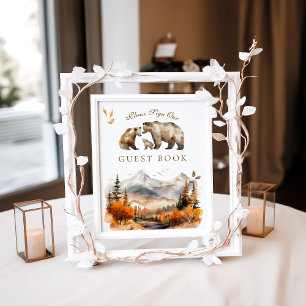 Bear Adventure Fall Mountain Baby Shower Guest  Poster