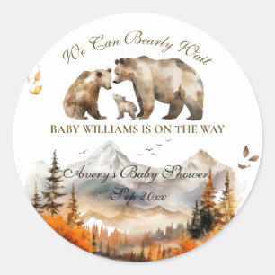 Bear Adventure Fall Mountain Neutral Baby Shower Classic Round Sticker
