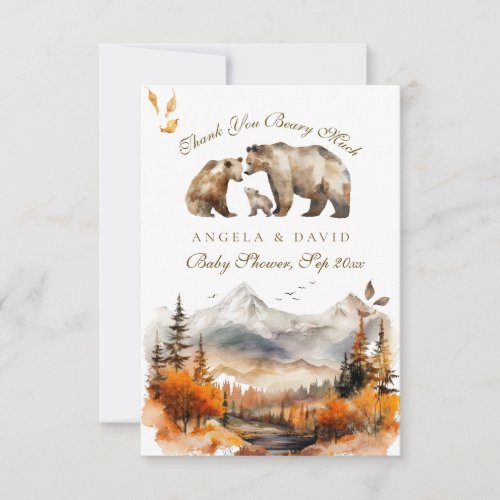 Bear Adventure Fall Mountain Neutral Baby Shower Thank You Card