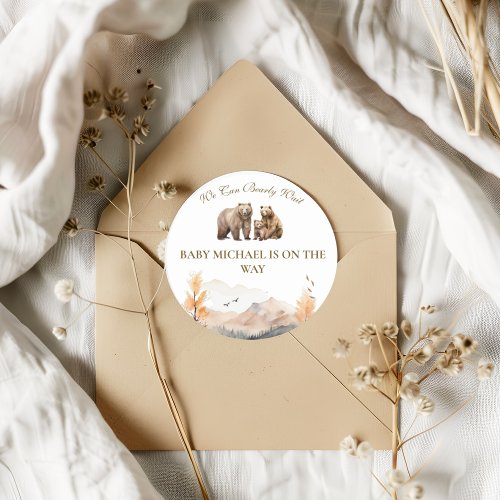 Bear Adventure Fall Mountains Neutral Baby Shower Classic Round Sticker