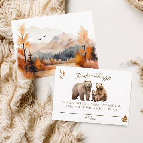 Bear Adventure Fall Mountains Neutral Baby Shower Enclosure Card