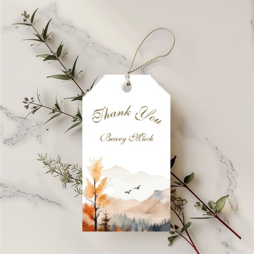 Bear Adventure Fall Mountains Neutral Baby Shower Gift Tags