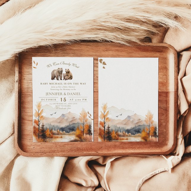 Bear Adventure Fall Mountains Neutral Baby Shower Invitation (Creator Uploaded)