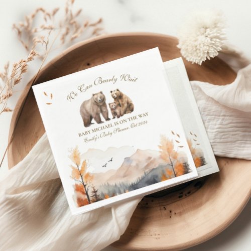 Bear Adventure Fall Mountains Neutral Baby Shower Napkins