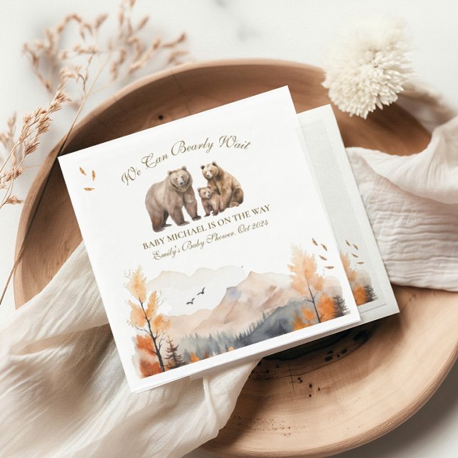 Bear Adventure Fall Mountains Neutral Baby Shower Napkins (Creator Uploaded)