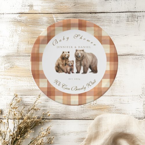 Bear Adventure Fall Mountains Neutral Baby Shower Paper Plates