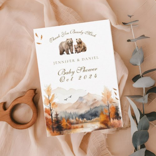 Bear Adventure Fall Mountains Neutral Baby Shower Thank You Card