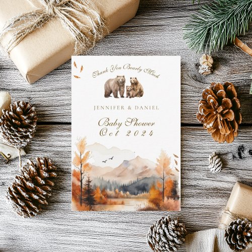 Bear Adventure Fall Mountains Neutral Baby Shower Thank You Card