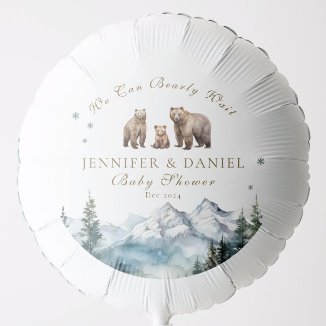 Bear Adventure Snowy Mountains   Baby Shower Balloon (Front)