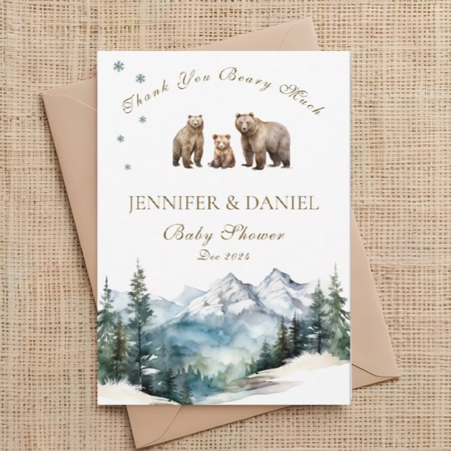 Bear Adventure Snowy Mountains  Baby Shower Thank You Card (Creator Uploaded)