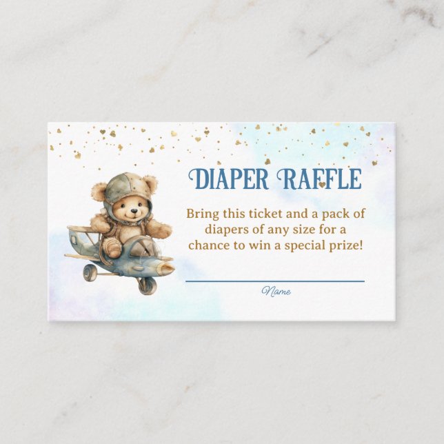 Bear Airplane Baby Shower Diaper Raffle Tickets Enclosure Card (Front)