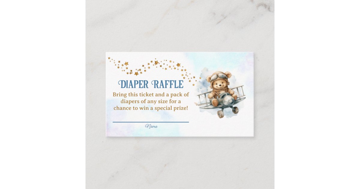 Bear Airplane Baby Shower Diaper Raffle Tickets Enclosure Card | Zazzle