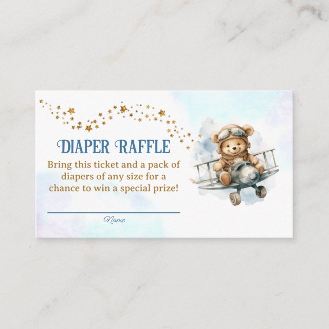 Bear Airplane Baby Shower Diaper Raffle Tickets Enclosure Card (Front)