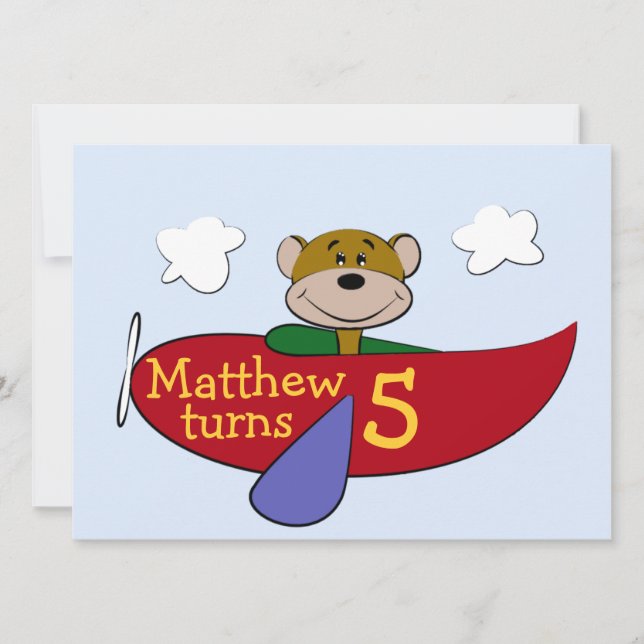 Bear Airplane Birthday Invitation (Front)