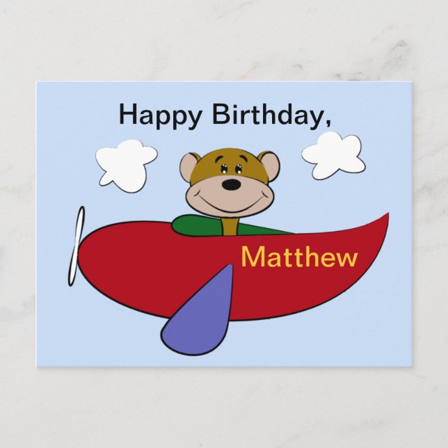 Bear Airplane Birthday Postcard (Front)